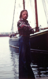 With huge "bells" on his pants in the Canadian city of Moncton (province of New Brunswick), 1978