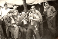 Jan Köhler with his friends serving military service. He is the second from the left - sitting, 1969