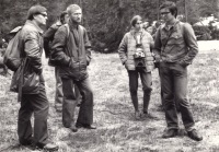 Field research with the Faculty of Natural Sciences of Charles University in the Giant Mountains, 1970 - from the left: prof. Jeník, Dr. Větvička, Dana Fišerová, witness