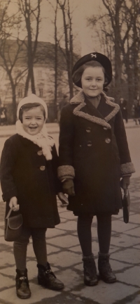 Věra and her older sister Růžena, 1938