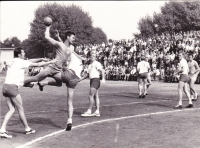 Vladimír Haber (jumping) in the Škoda Plzeň jersey at the beginning of the 1970s