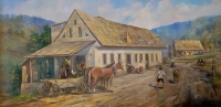 Pstrążna in the days when it belonged to Germany and was called Straußeney in a painting by Ukrainian painter Ivan Maliński, commissioned for the museum by Bronislaw Kamiński when he was its director

