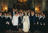 Photo of representatives of Czech and Greek members of Orthodox Church, the witness pictured in the front row on the left, 1990