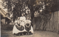 Mother Anna Beňová (left) in folk dress, Slovakia