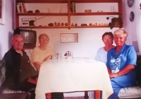 Hermína Malátová (first right) with Miroslav Dědič (first left) and his wife Anežka Dědičová (second left), 1990s
