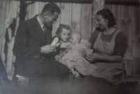 Hermína Malátová (centre) with her father Herman Gabauer, her mother Antonia Gabauer and her older sister, around 1943
