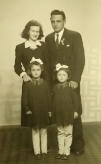 Jaroslava Sedláková with her parents and sister Marta, 1950s