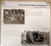 Život Kudowy na starých fotografiích – tatínek na horním snímku s harmonikou, teta na spodním snímku s pracovnicemi továrny Frot 