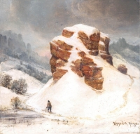 Adolf Absolon's New Year's card: a pilgrim wading through the snow into the new year (2019)