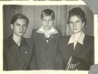 Ihor Kalynets as a young man with his brother Borys and mother Yevfrosiia (Khodoriv), 1954