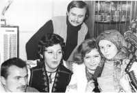 Carol at friends' place (A. Sadovska), 1.01. 1972, Ihor Kalynets (standing) with his daughter Dzvinka (girl)