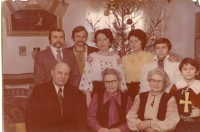 Christmas in Khodoriv, 1982. The Kalyntsi family, brothers Borys, Ihor, wife Iryna, sister Maria, nephew Markian. Seated: father Myron, aunt Olha Mykolyshyn, mother Yefvrozyna, nephew Nazar 