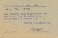 Personal pass of Ida Gansová, grandmother of Martin Polák