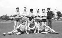 On the football team; the witness is second left in the top row, Neštěmice, 1975