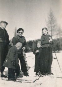 The Fechtner family in the mountains. From left Václav, Milada, Jan and Miroslava Fechtner