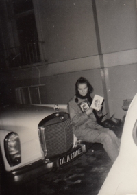 Zora Rysová at George Harrison's car, London, 1968