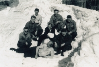 Cleaning of the access road to Poledník - March or April 1967 (construction manager Jan Roubal left in the middle)