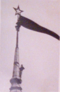 Raising the black flag at the Liberec Town Hall, August 1968