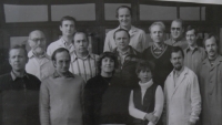 Jaroslav Novák (tallest in the middle) with colleagues, around 1975