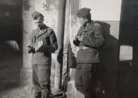 Josef Bezchleba Jičín, military barracks, the witness is on the left, 1951