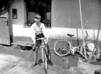 Jaroslav Novák on the hard-to-find Favorit bike, around 1958