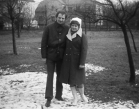 Jaroslav Novák with his wife in the garden of the house in Popkovice, 1970s