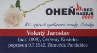 Commemorative card Fire of Hope(-lessness) for the executed Jaroslav Vokatý
