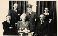 Newlyweds Helena and Josef Josef on April 10, 1948 together with their witnesses and fathers. The bride's father, Josef Plachta, is sitting on the left