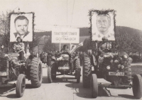 Gottwaldov Region Tractor Station - tractor driver Ludmila Hochmanová on the right
