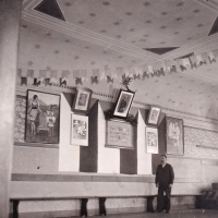 Grandfather of the witness Karel Václav Trnka in the hall of the pub in Strašín, around the 1930s