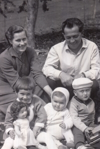 Anežka Holbová with her husband František and children in the 1960s
