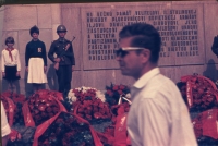 Honor guard, pioneers, in front of the memorial plaque, Javořina, beginning of August 1968