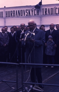 The President in front of the microphone, Javořina, August 1968