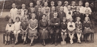 Renáta Plášková's mother Růžena Kuczerová (first row on right) at school