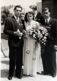 Wedding photograph of Jana Černá's parents (her father on the left)