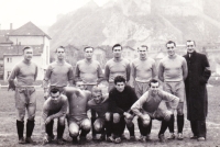 Štefan Králik with his team from Trenčín, early 1950s.