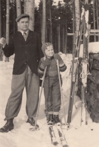 Skiing with father, war years