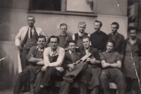 Jaroslav Šimánek (first sitting on the right) with his classmates from the master school, Chrudim, 1948
