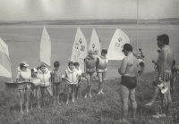 Zdeněk's son Michal Friml (right) during a practice of the Optimist class dinghies in the Slávie yachting club at the Rozkoš dam. 1983