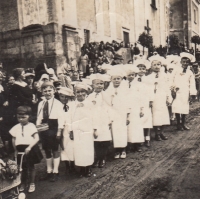 Celebration in front of the Church of St. Peter and Paul, Batelov, second half of the 1930s