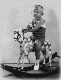 Little Václav on a rocking horse, Ústí nad Labem, 1946
