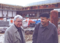 Karel Soukup with his brother Jan (left) at the construction site of Abbey of Nový Dvůr, ca. 2000-2004