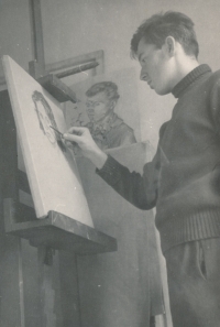 Marko Čermák studentem na Hollarově výtvarné škole, Praha, 1958