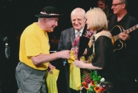 S Jitkou Molavcovou a Jiřím Suchým v divadle Semafor na představení ke svým osmdesátinám, 2016