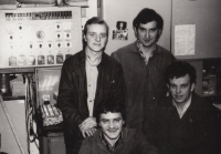 Josef Kaše (bottom right) with colleagues at Zbrojovka, 1970s