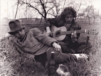 In 1980, with a friend helping at a hop field

