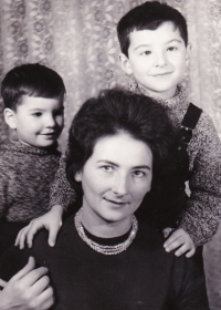 Eva Králiková with sons Juraj and Robert, 60s.