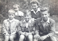 Karel Soukup (centre) with his siblings Emil (left), Vladimír (right) and Jan with their mum Emilie, 1948