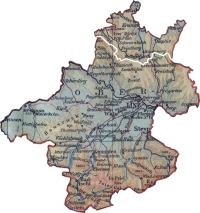 Map of Upper Austria (Oberdonau) with incorporated Czech borderland between 1938 and 1945, when it was part of the German Reich and called Reichsgau Oberdonau