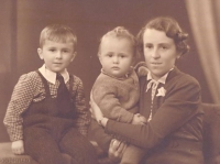 Karel Soukup with his older brother Vladimír and mother Emilie, Christmas 1938